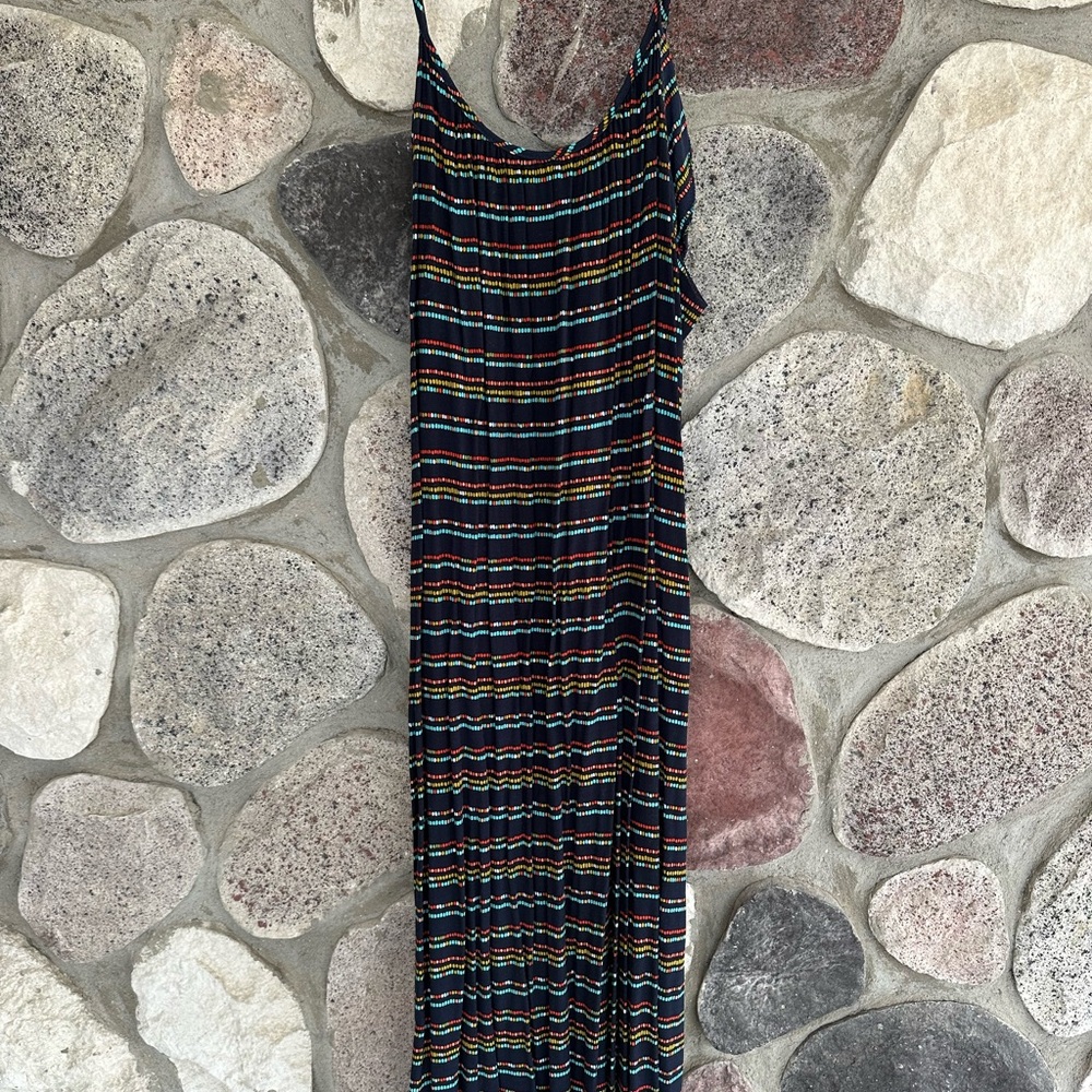 Merona Black Multicolor Striped Maxi Dress